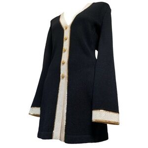 ST JOHN EVENING / BLACK, GOLD + CREAM LONG BLAZER / SZ 10 / MADE IN USA